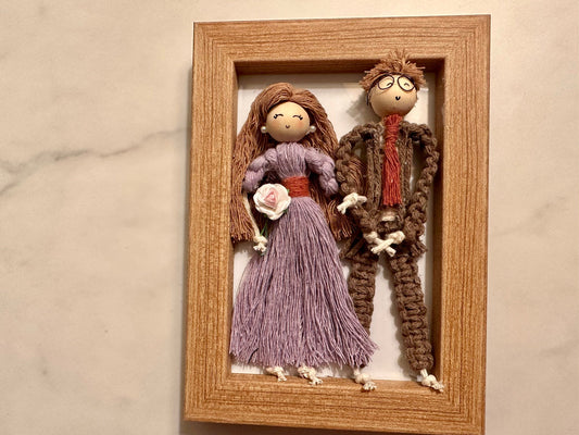 Handcrafted Macrame Couple Portrait in 4”x6” Wooden Frame - Unique Gift for Special Occasions