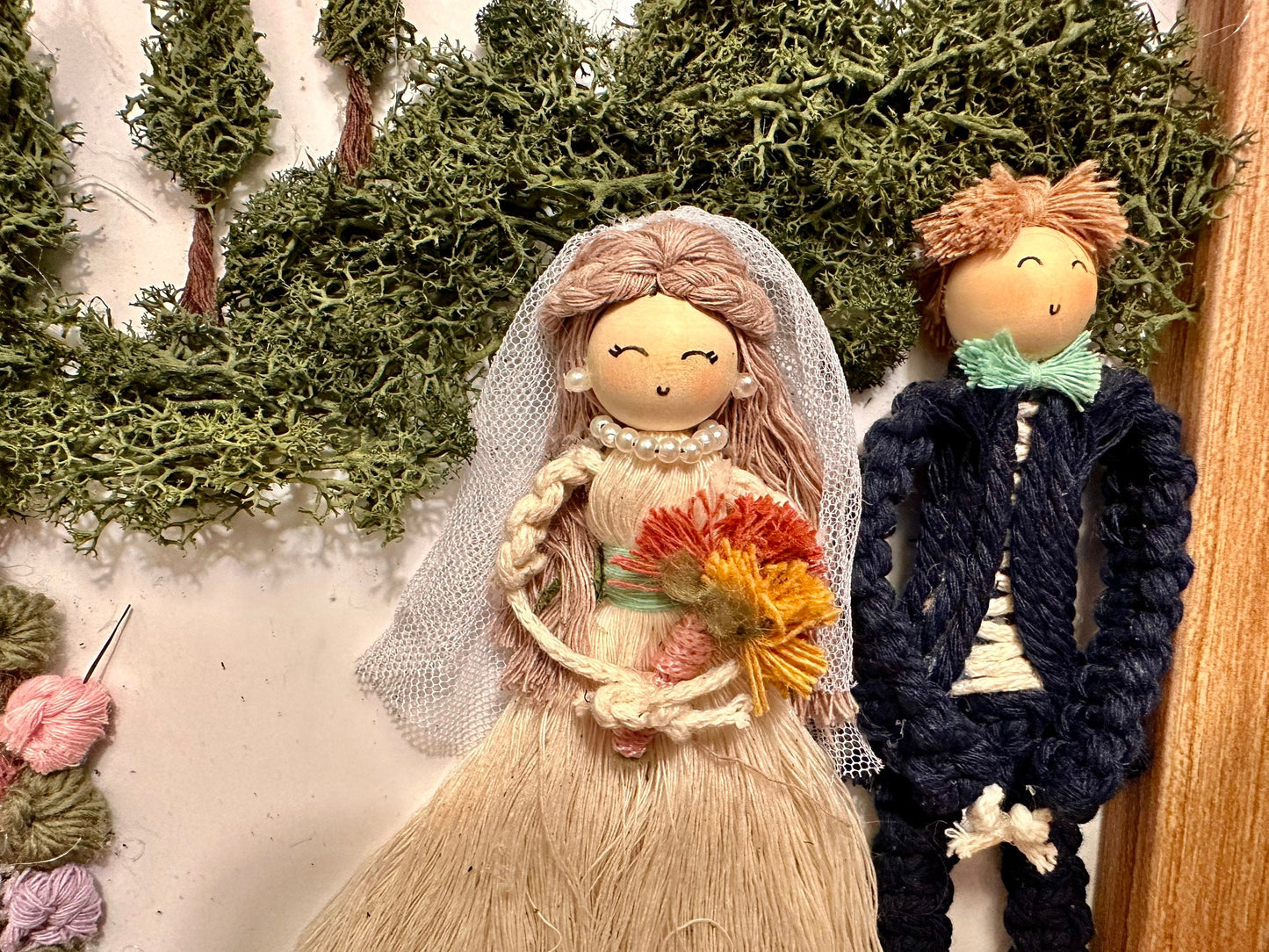 Personalized Macrame Dolls in 8”x10” Wooden Frame with Glass - Handcrafted Home Decor
