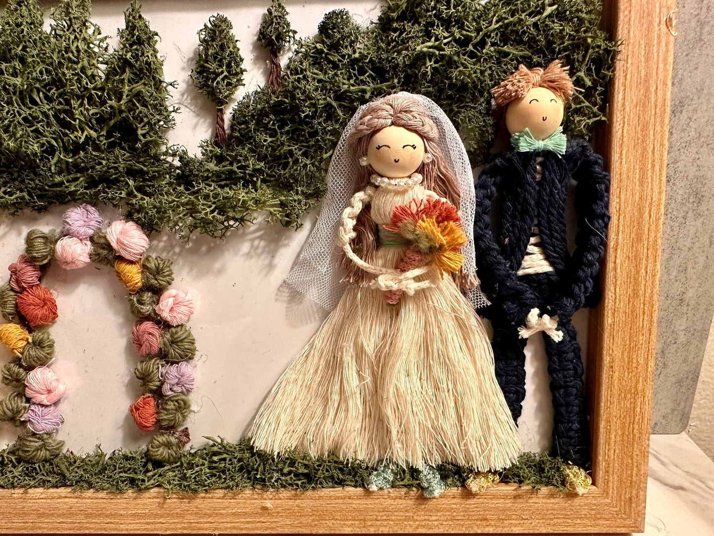 Personalized Macrame Dolls in 8”x10” Wooden Frame with Glass - Handcrafted Home Decor