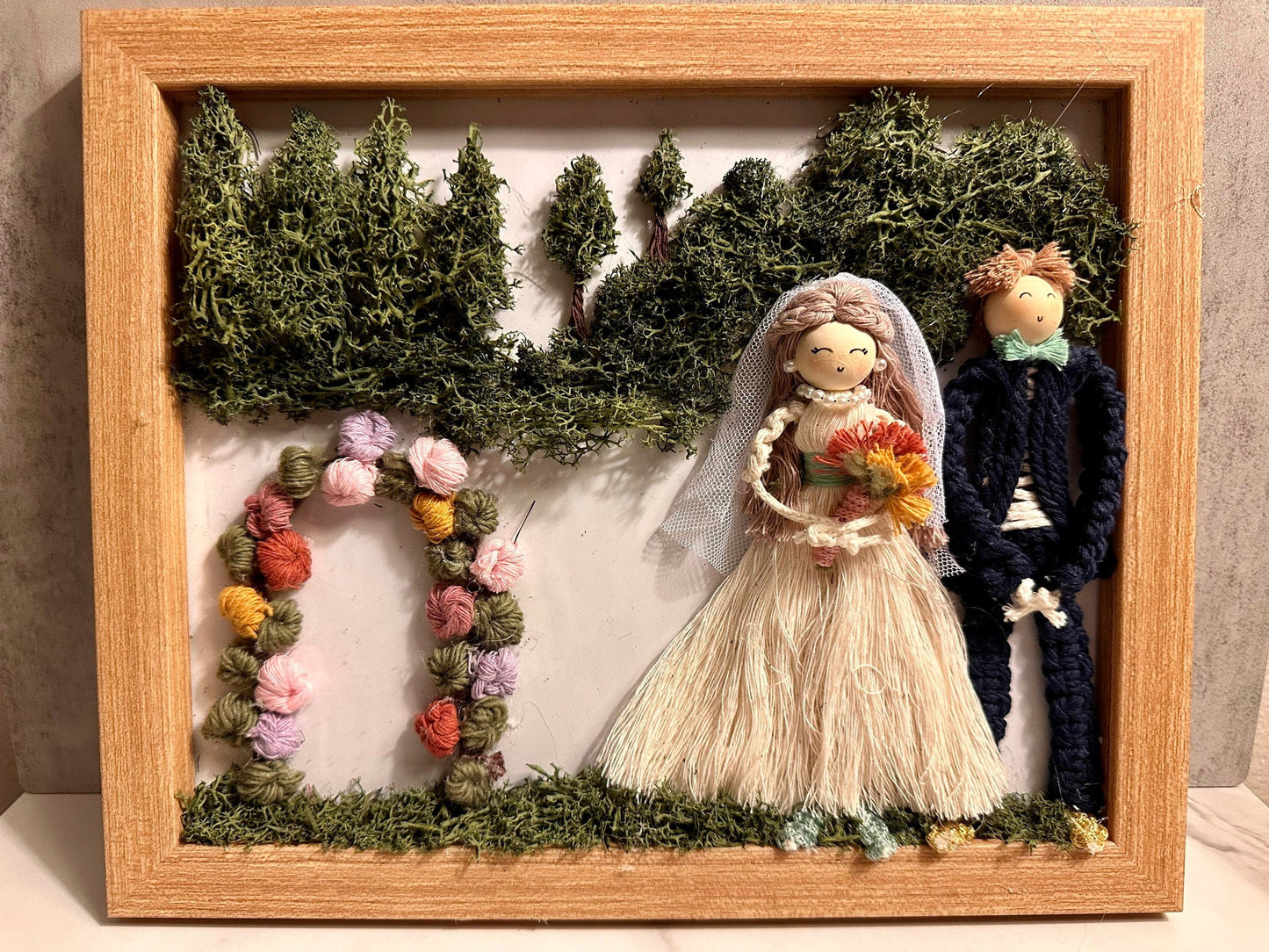 Personalized Macrame Dolls in 8”x10” Wooden Frame with Glass - Handcrafted Home Decor
