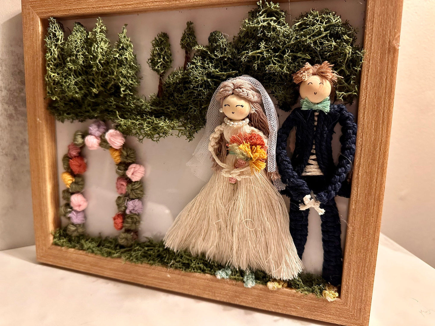 Personalized Macrame Dolls in 8”x10” Wooden Frame with Glass - Handcrafted Home Decor