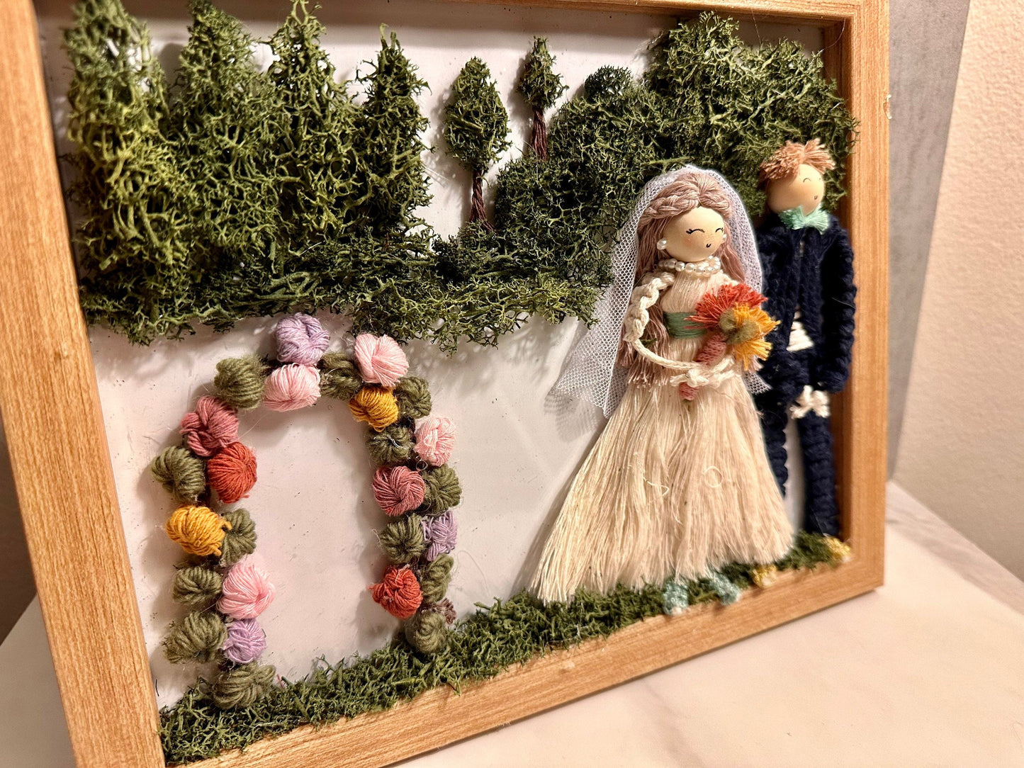 Personalized Macrame Dolls in 8”x10” Wooden Frame with Glass - Handcrafted Home Decor