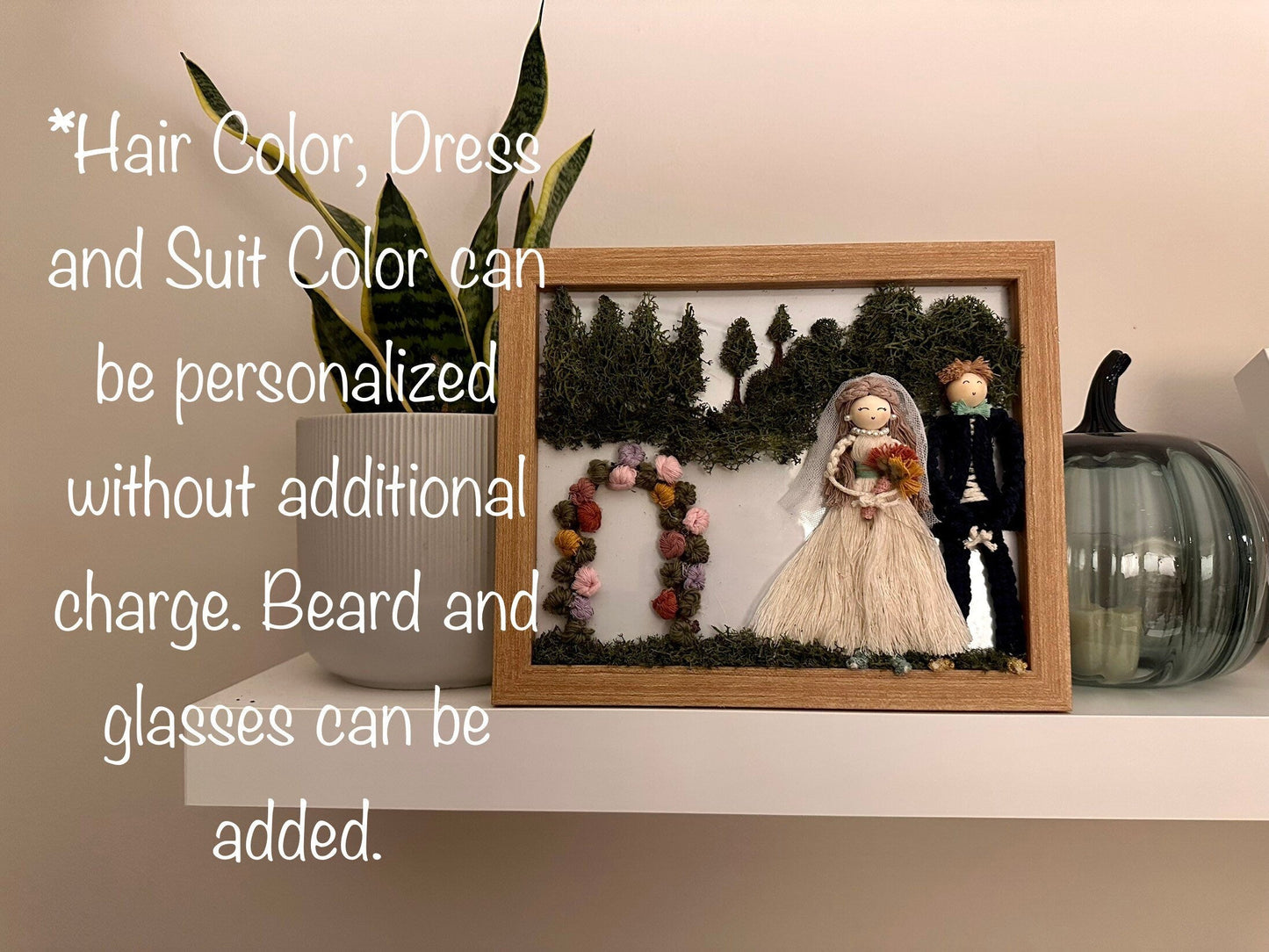 Personalized Macrame Dolls in 8”x10” Wooden Frame with Glass - Handcrafted Home Decor