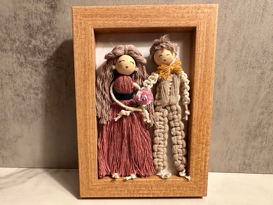Handcrafted Macrame Couple Portrait in Wooden Frame - Unique Anniversary or Wedding Gift