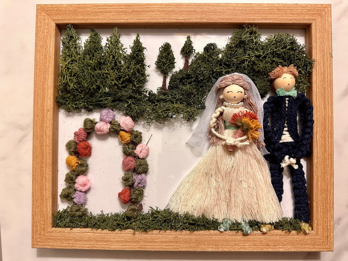 Personalized Macrame Dolls in 8”x10” Wooden Frame with Glass - Handcrafted Home Decor